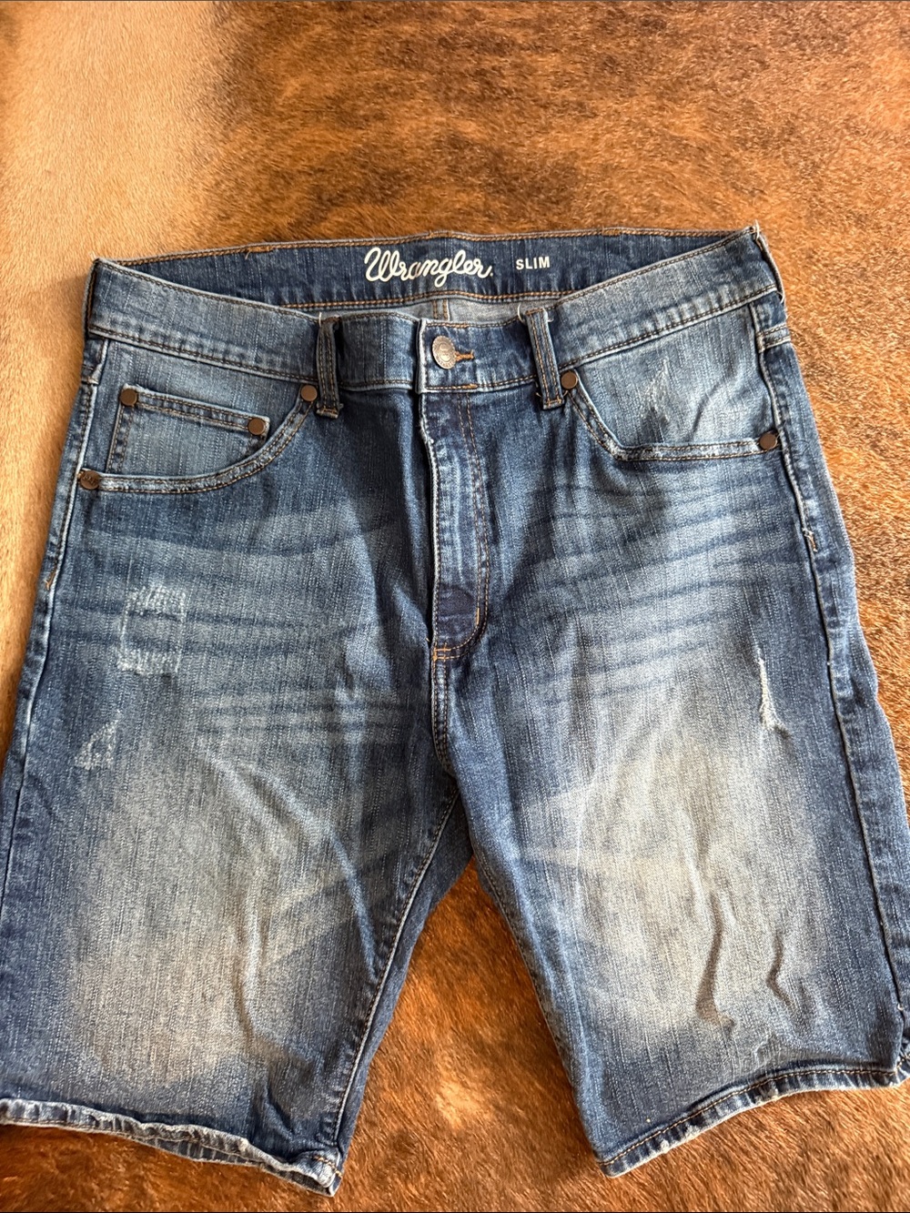 Wrangler Blue Faded Slim Denim Shorts